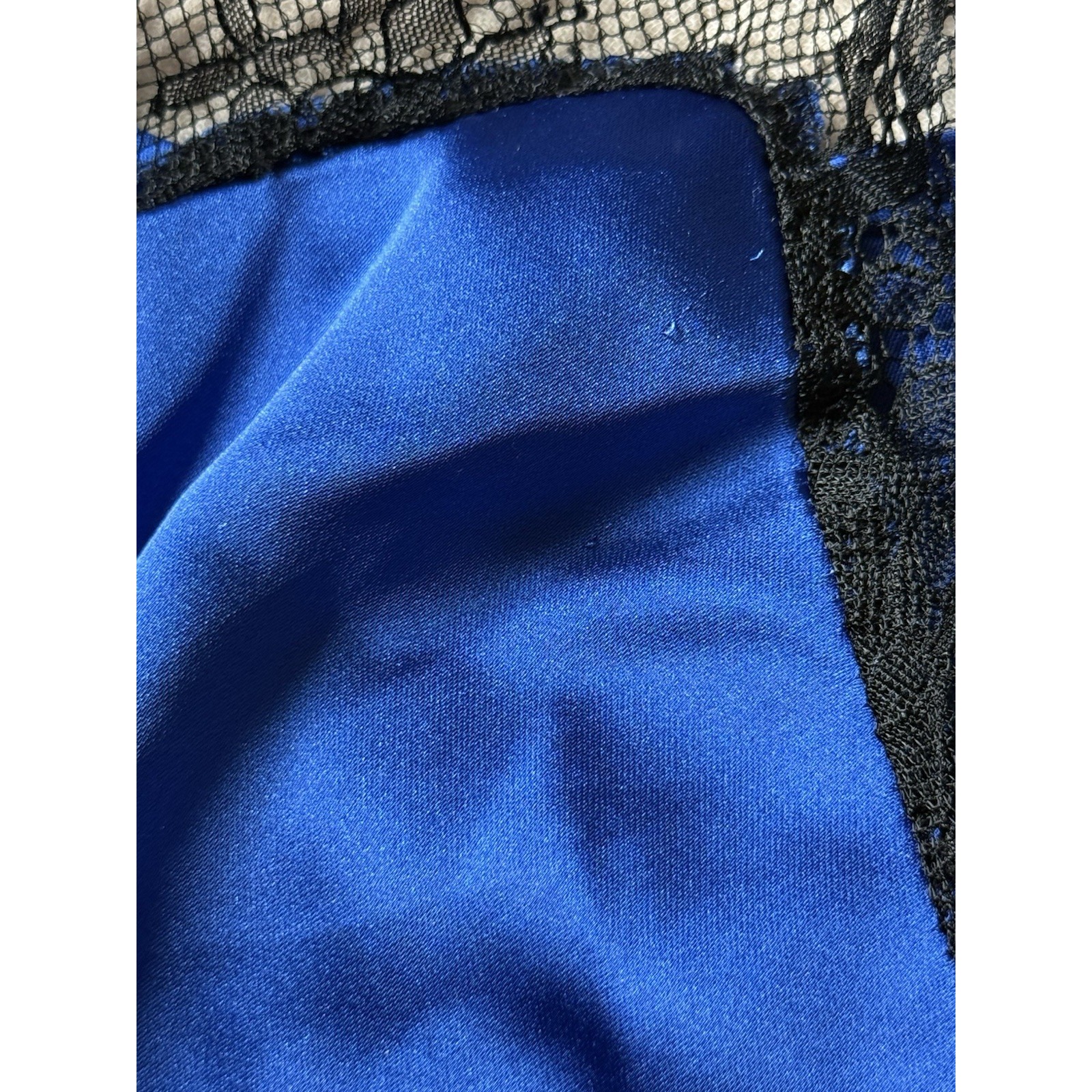 Delfi Collective Alexis Dress Size Small Blue Satin Black Lace Panels Slip Maxi — image 6 of 8